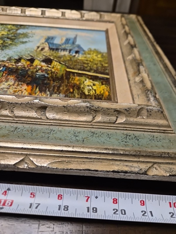 Oil On Canvas Signed Painting -Paris Cityscape Featuring Notre Dame Cathedral gallery