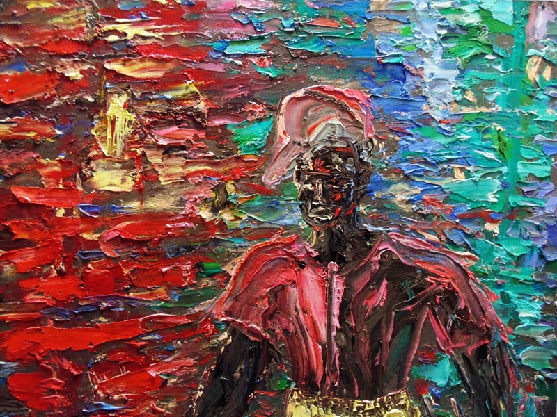 B-BOY Original OIL Painting Arthur Robins New York Cityscape Black Youth 1980's gallery