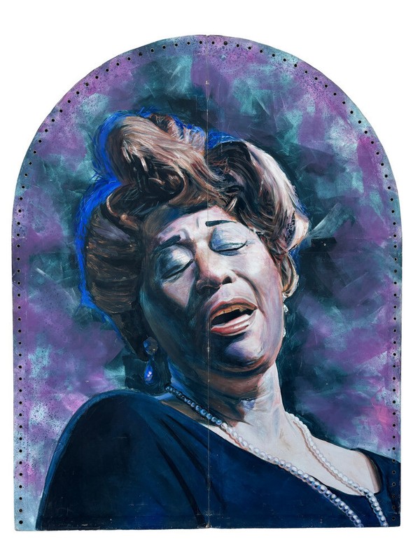 Large 10′ Foot Hand Painted Light Up Ella Fitzgerald Folding Screen