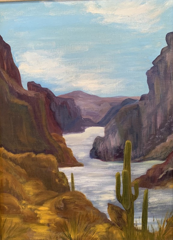Painting Apache Lake Desert Landscape Arizona Phoenix Apache Junction Saguaro gallery