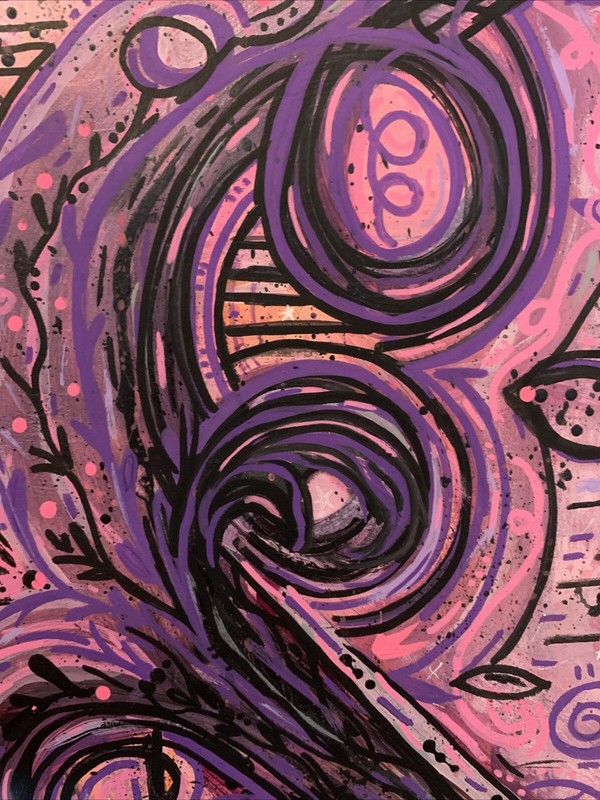 Abstract Purple Pink Black Whimsical Musical Painting, OOAK, Moody Virgo Arts gallery