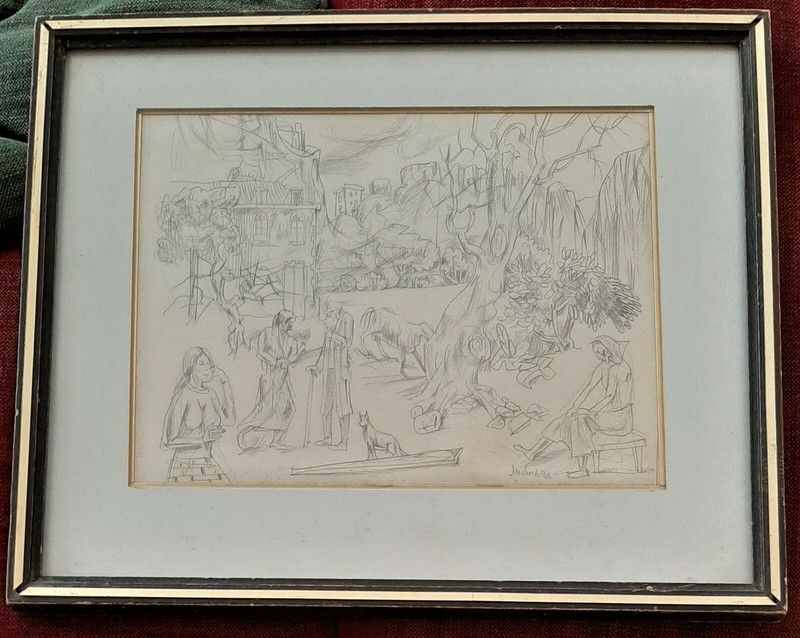 Gregoire Michonze (1902–1982), Pencil on Paper, Daily Life Scene , Signed gallery