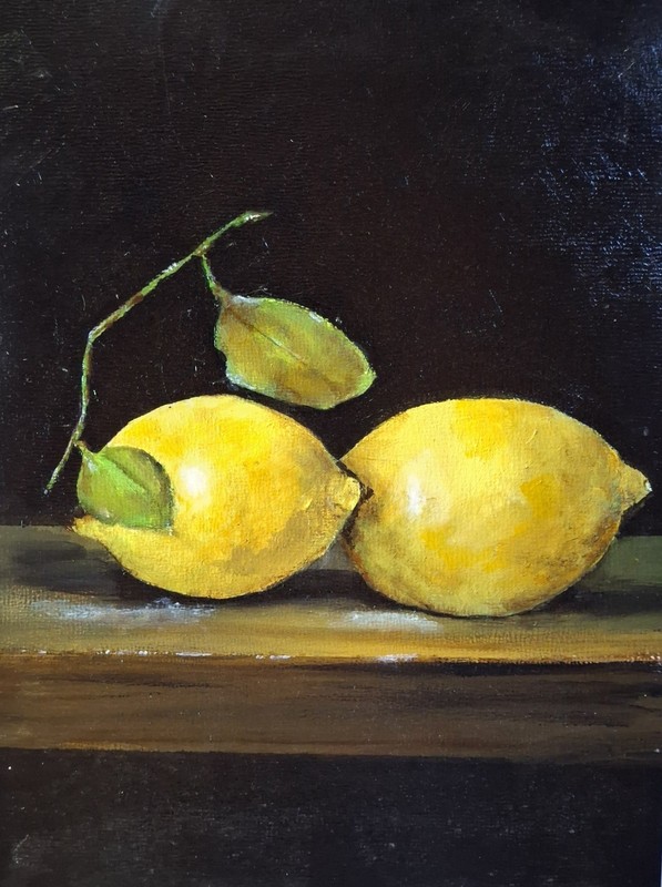 «Yellow Lemons» Oil Painting 9″x12″x3/8″ on MDF Board