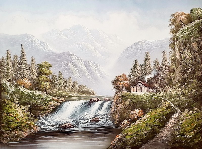 Waterfall Landscape, #BR3 – 30×40 100% Hand painted Oil Painting on Canvas