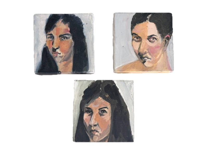 Set Of Three 6×6 Painted Portrait Canvases Charming Gallery Wall Art Artsy