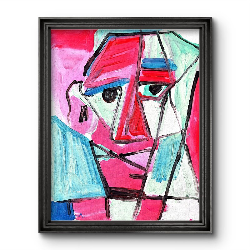 Aleph Original Cubism Face 11×14 Abstract Painting Earth Tones Wall Art Canvas