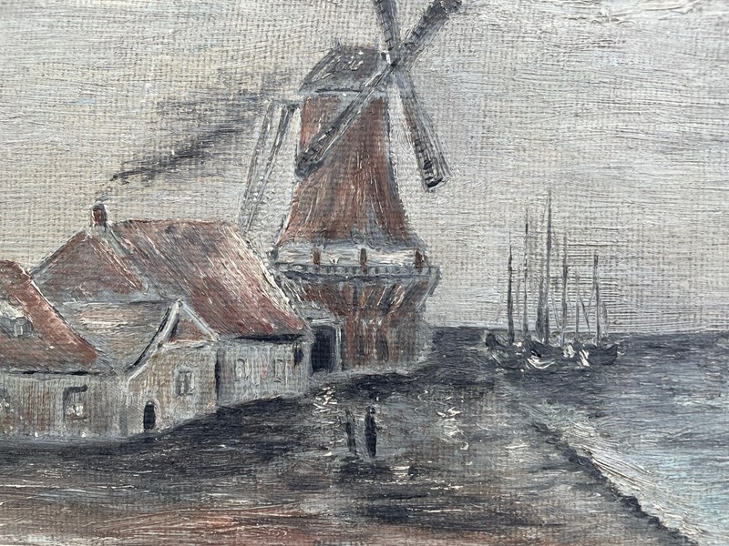 Impressionist Nordic Coastal Landscape Houses Windmill Sailboats Oil Painting gallery