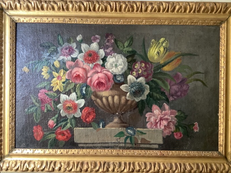 Antique Old Master Oil Canvas 1800’s – Antoine MONNOYER circle -Still Life Roses