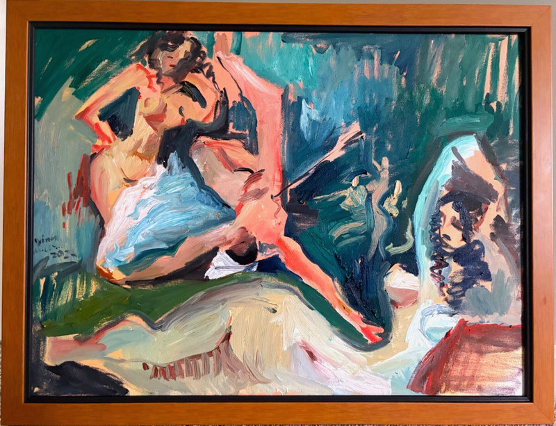 Expressionism Fauvist Figures In Landscape Oil Painting On 18”x24” Canvas BVC