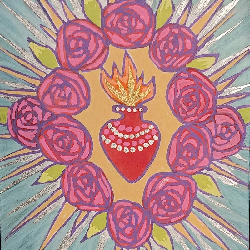 ❤️ACEO Original Painting Signed by Outsider Artist ES 2.5x3.5" You are loved. gallery