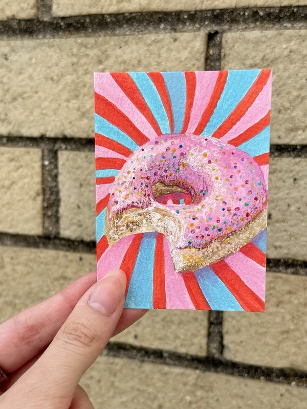 ACEO Donut Original Acrylic Marker Mini Painting OOAK ATC Collectible Handmade gallery