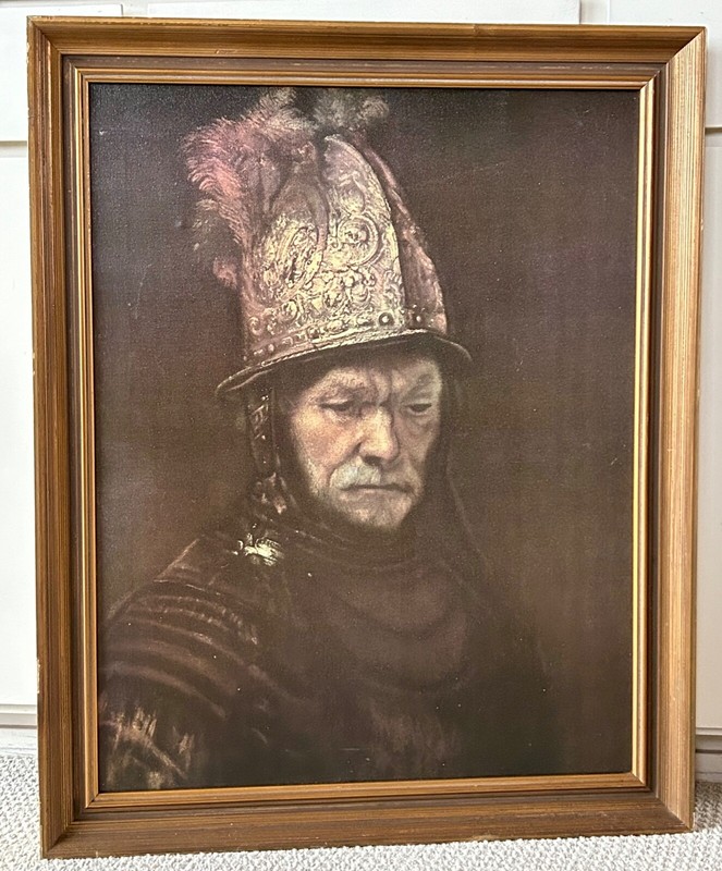 Rembrandt Vintage Reproduction Oil • 22×28 Man w/ Golden Helmet