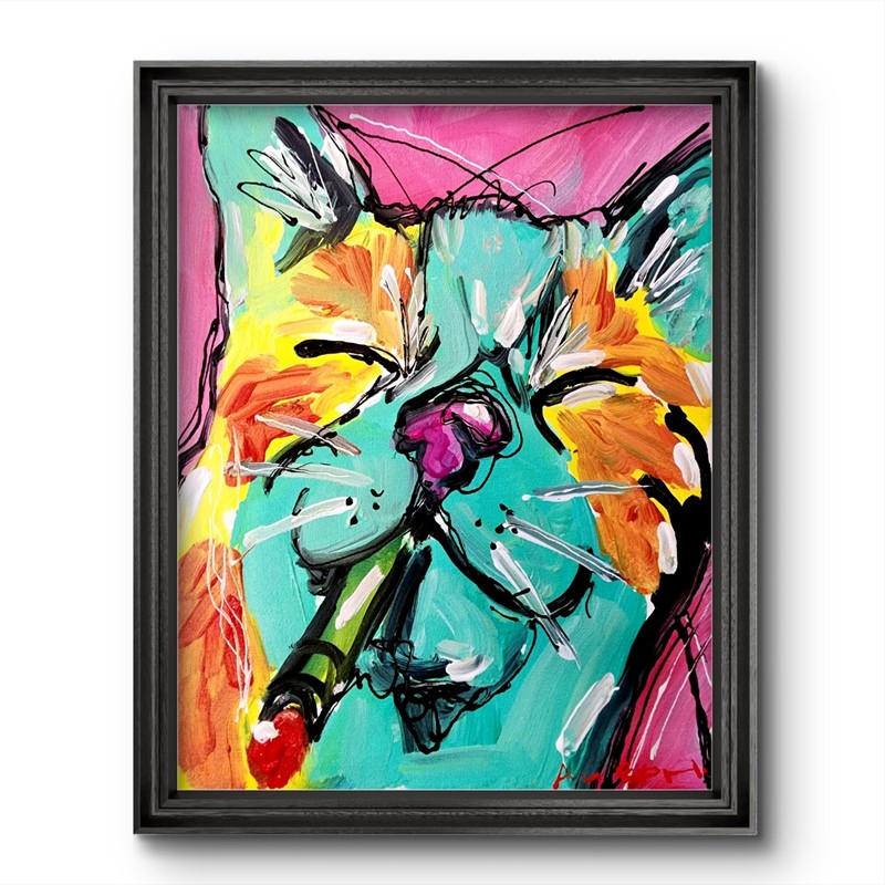 Aleph Original Impressionist 11×14 Cat Abstract Animals Wall Art Canvas
