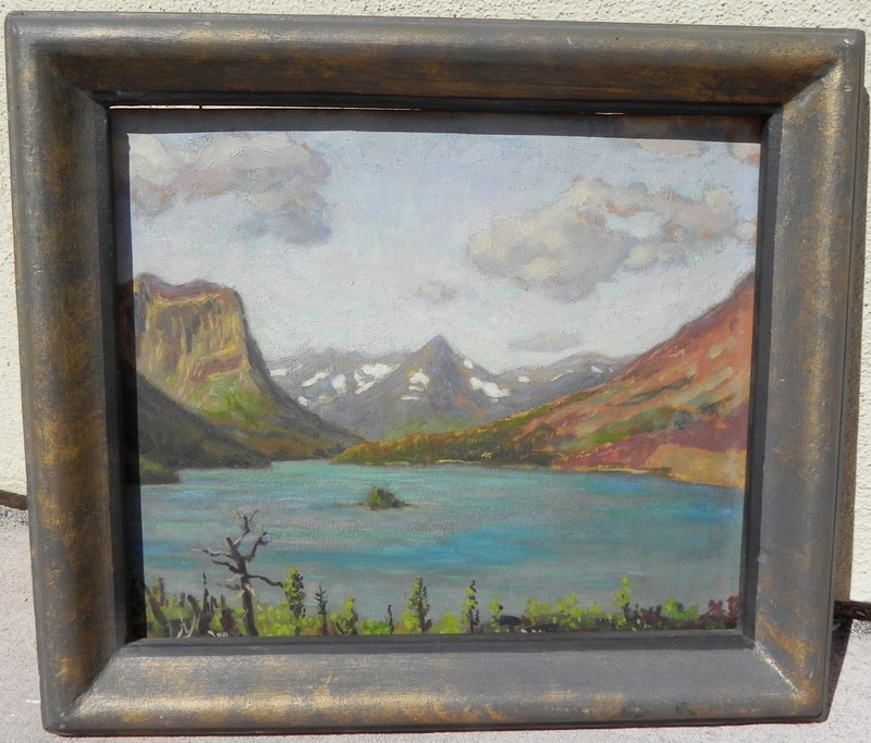 Montana art impressionist painting St. Mary Lake Glacier National Park vintage