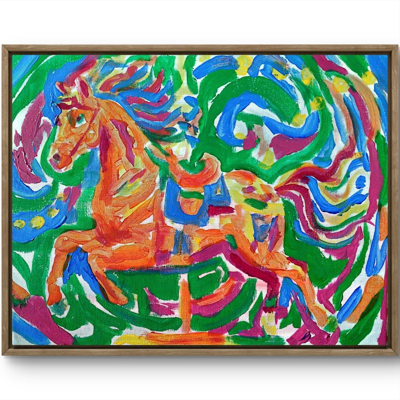 Carousel Horse Colorful Bold Signed Canvas Wall Art Acrylic Art 11×14 BACH