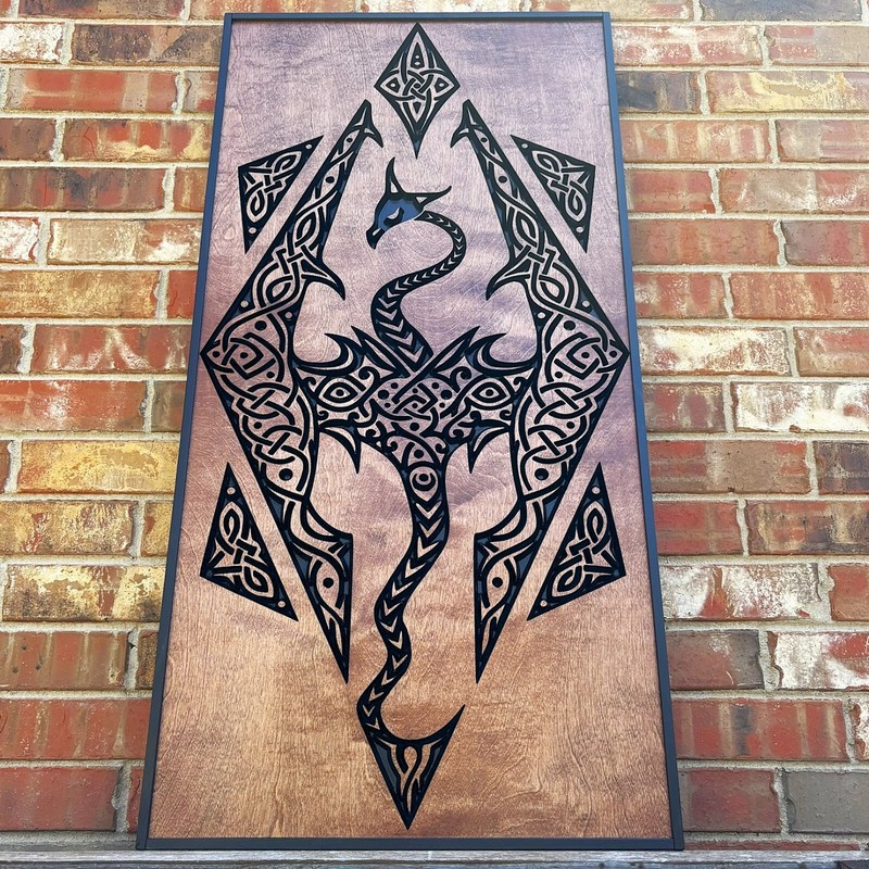 Skyrim Wooden 3D Art- Handmade- Skyrim Dragon - Carved Wood- The Elder Scrolls gallery