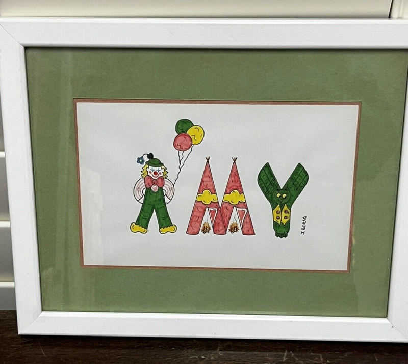 Vintage Custom Hand painted Art Framed & Matted Print with name «Amy»