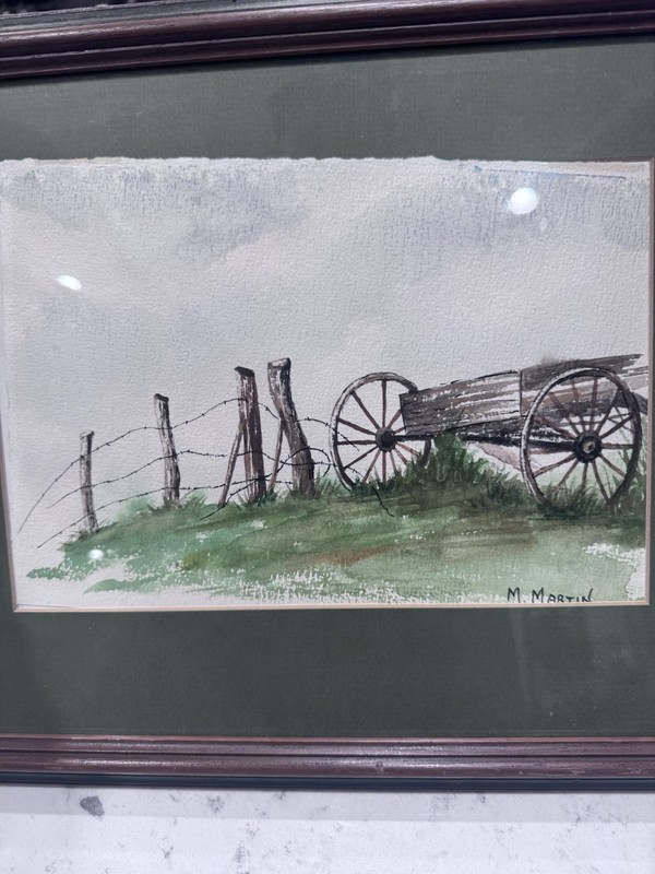 VTG M Martin Original Watercolor Signed Framed Wagon In Field *read