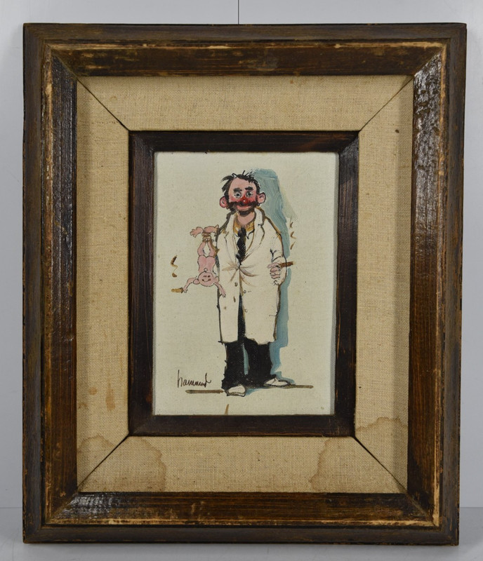 Vintage Clown Doctor DR Original Art Smoking Cigar Delivered Baby MCM Signed