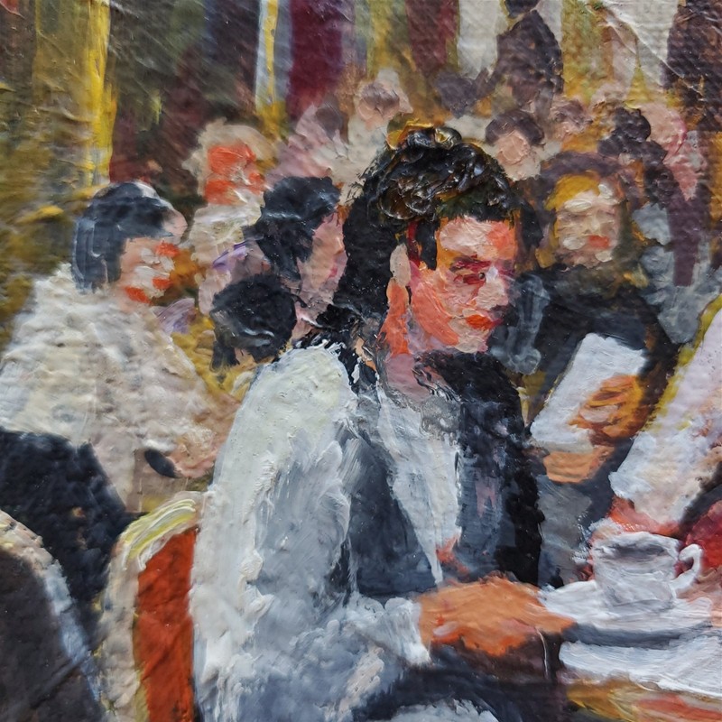 YARY DLUHOS Paris Sidewalk Cafe Montmartre France People Original Oil Painting gallery
