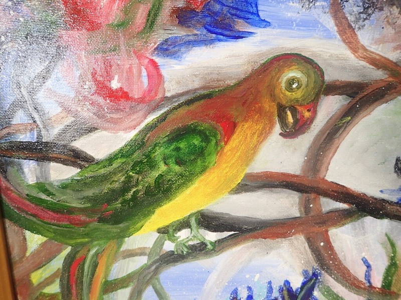 Ronald Reed original art painting on canvas "Colorful Parrot" 16 1/2"x19" gallery