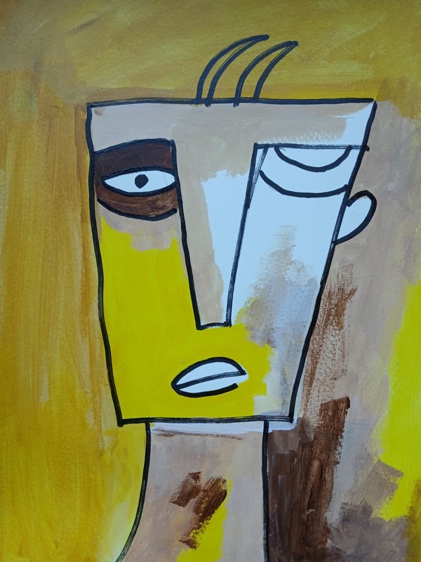Expressionism/Abstract Tan Man 11×14 Colorful Hand made Modern Art Painting