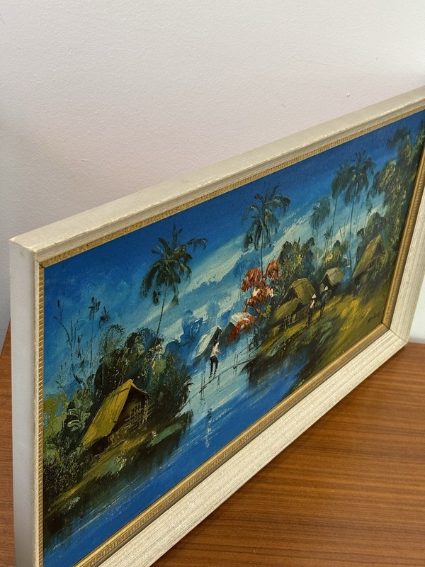 Vintage Southeast Asian Original Signed Painting, Rare Stunning Colors, Art Gift gallery
