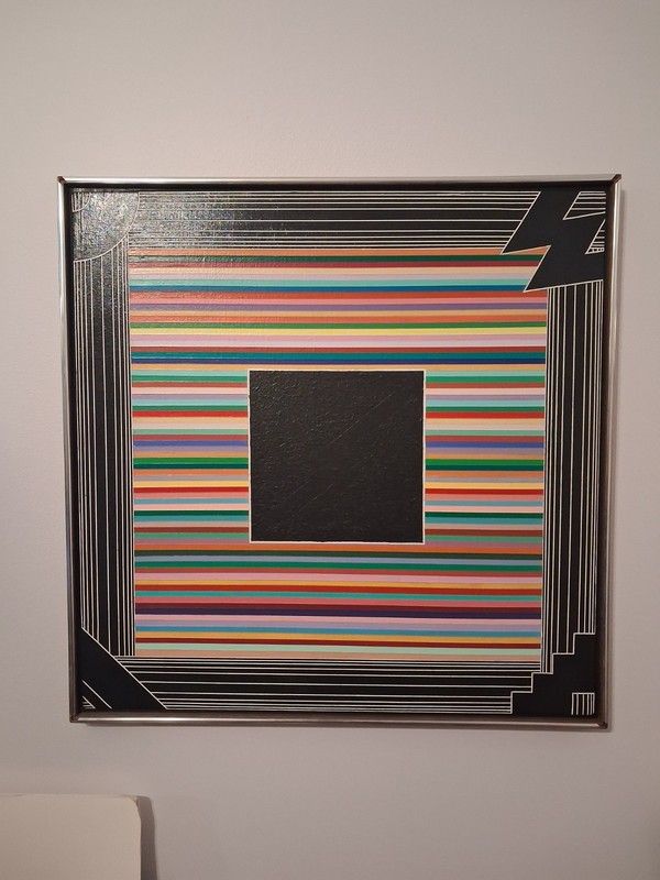 Op-Art Style 20th Century Abstract Geometric Painting, Framed, 25″x25″