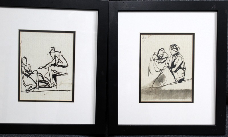 George Rommey Two Seated Figures Set Of Two Framed Pictures