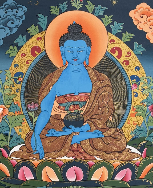 ORIGINAL HAND-PAINTED MEDICINE BUDDHA/MASTER TIBETAN THANGKA / THANKA PAINTING gallery