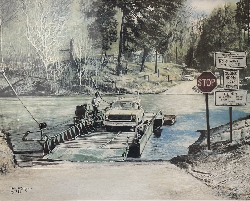 Historic Georgia Print Of The Flint River Ferry By Listed Artist Billy Morgan