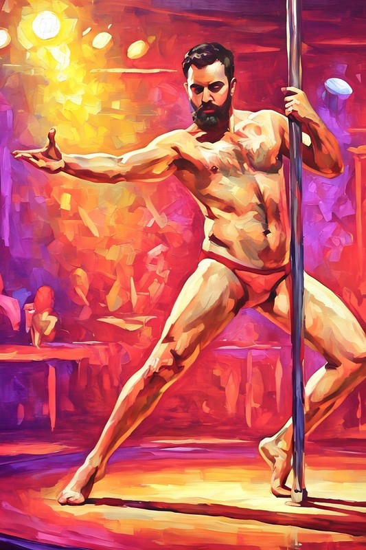 Original gay LGBTQ art giclee painting «Pole Dancer 3» signed & numbered