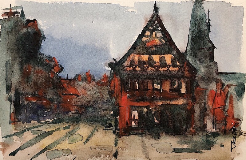 Original Unique Abstract Landscape City Watercolour Picture