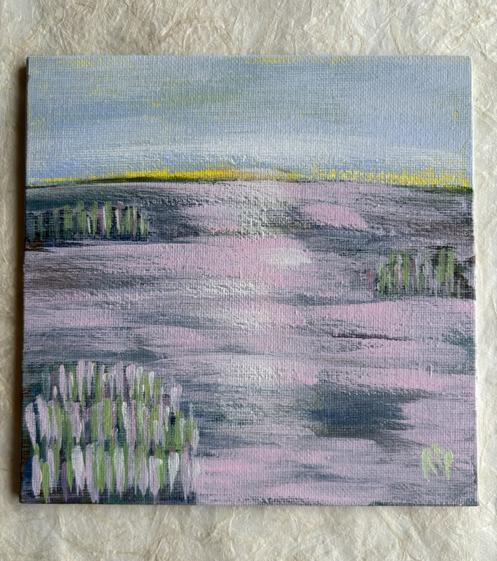 Abstract Contemporary Marsh Landscape Painting on Canvas Unframed Purple Gray
