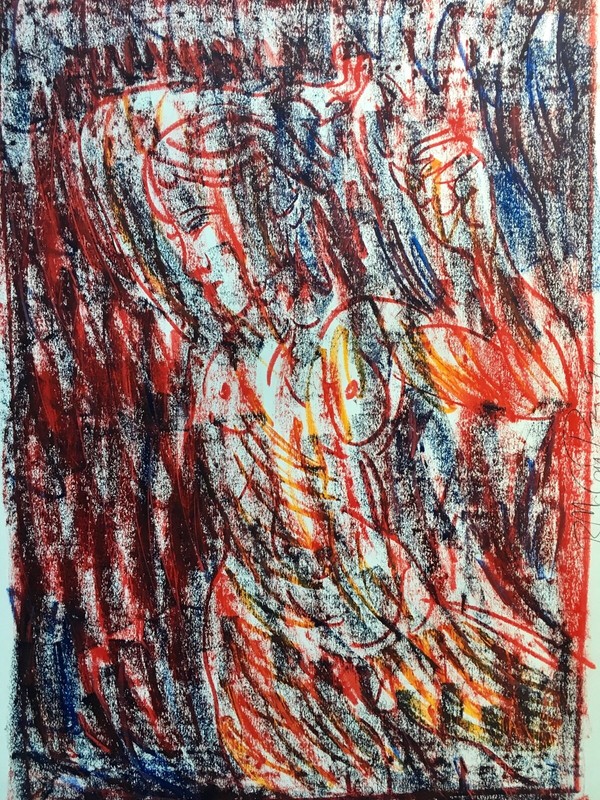 Rick McCarthy Original Expressionism Oil Pastel Portrait Painting Nude Woman