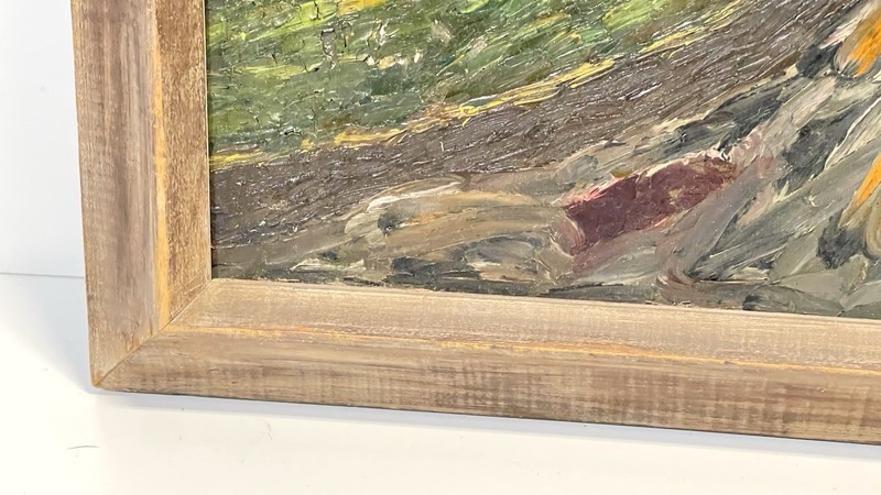 Vintage Folk Art Painting On Board Framed gallery