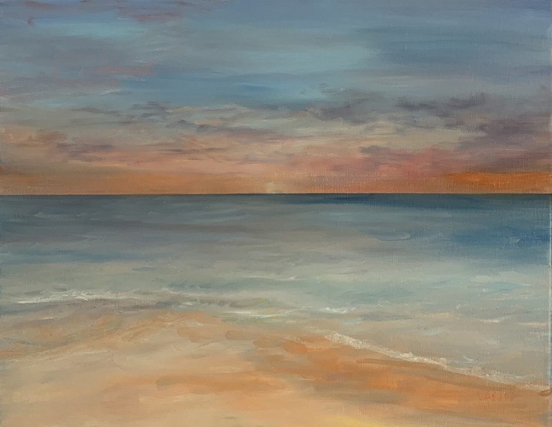 Colorful Seascape oil painting by Gina Vann new large 16 in. x 20 in. unframed