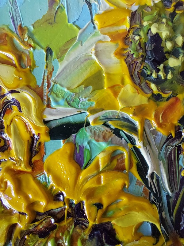 Original Sunflowers Oil Painting Framed Miniature Field Floral Impasto Artwork gallery
