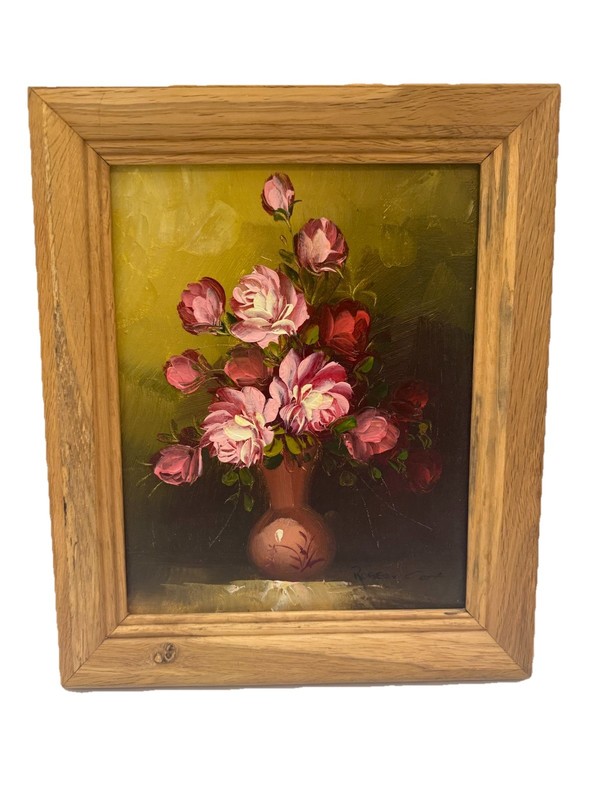 Original Robert Cox Oil Paint Floral Still Life Oil on Board 8×10” Frame