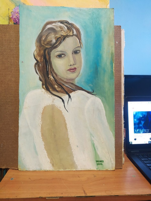 art 222 original painting 56x33 ZP oil on cardboard women portrait gallery
