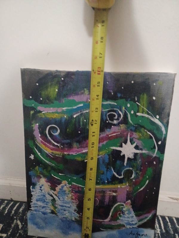 art work painting Northern Lights Aurora Borealis Snow Christmas Stars Signed gallery