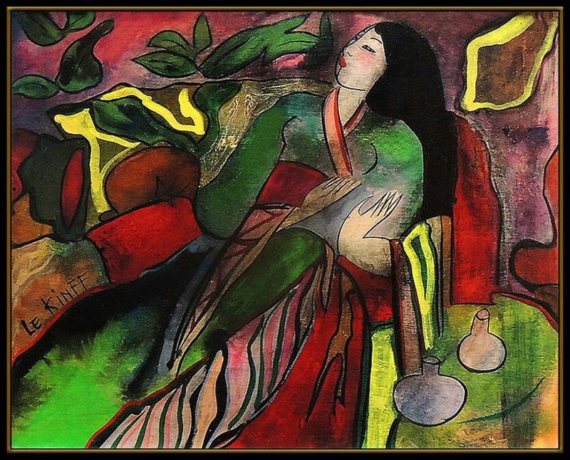 Linda Le Kinff Original Oil Painting On Board Female Portrait Signed Framed Art gallery