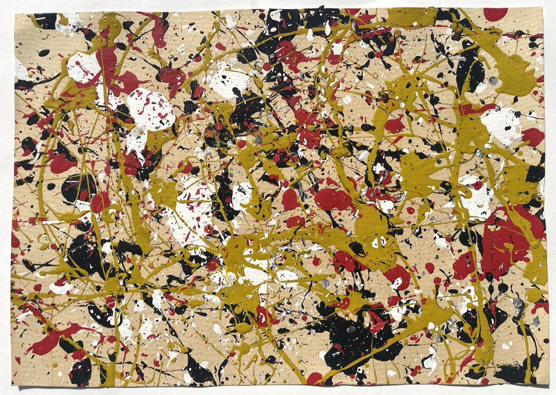 Original Painting Jackson Pollock Signed Yellow Red Abstract Expressionist D43 gallery