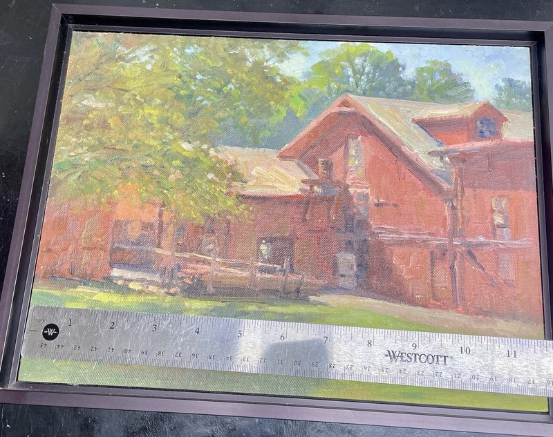Original Oil Painting Rustic Red Barn Signed by M. Severey 12x 9 Inches gallery