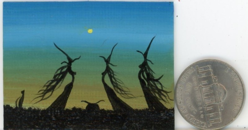 ORIGINAL 2×1.5 Acrylic Collectible Black Cat Witches Mini Collectible Art HYMES