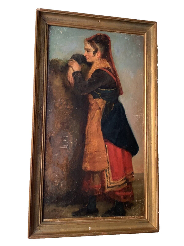 19th CENTURY CAMILLE COROT - REALIST OIL PAINTING - WOMAN IN A LANDSCAPE gallery