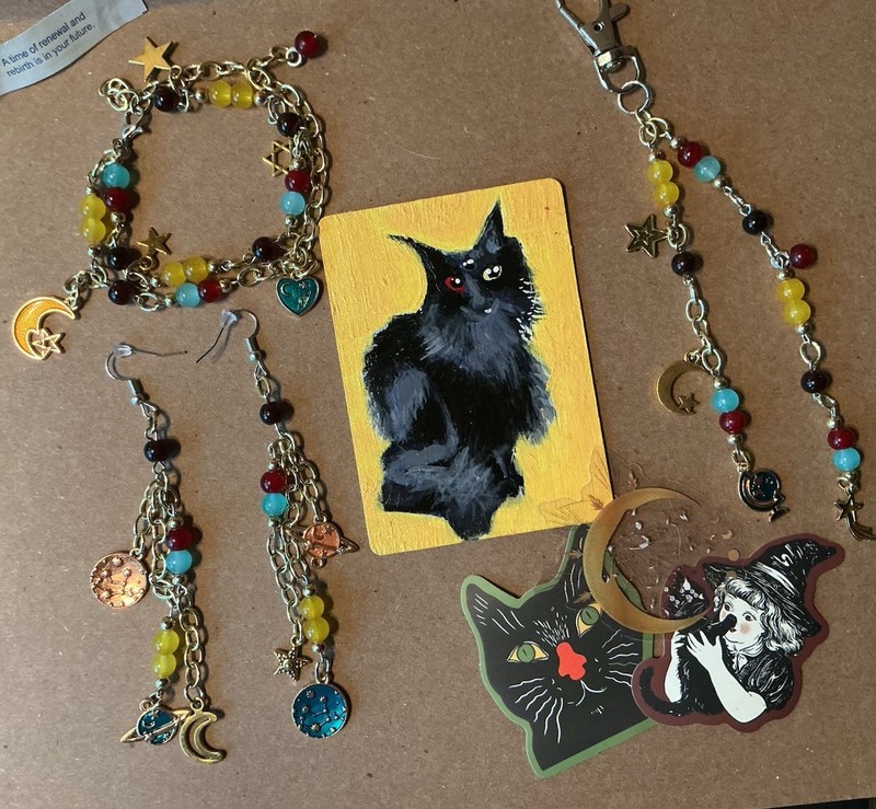 ACEO Original handmade w/ Jewelry bundle, matching celestial ATC + jewelry set✨ gallery
