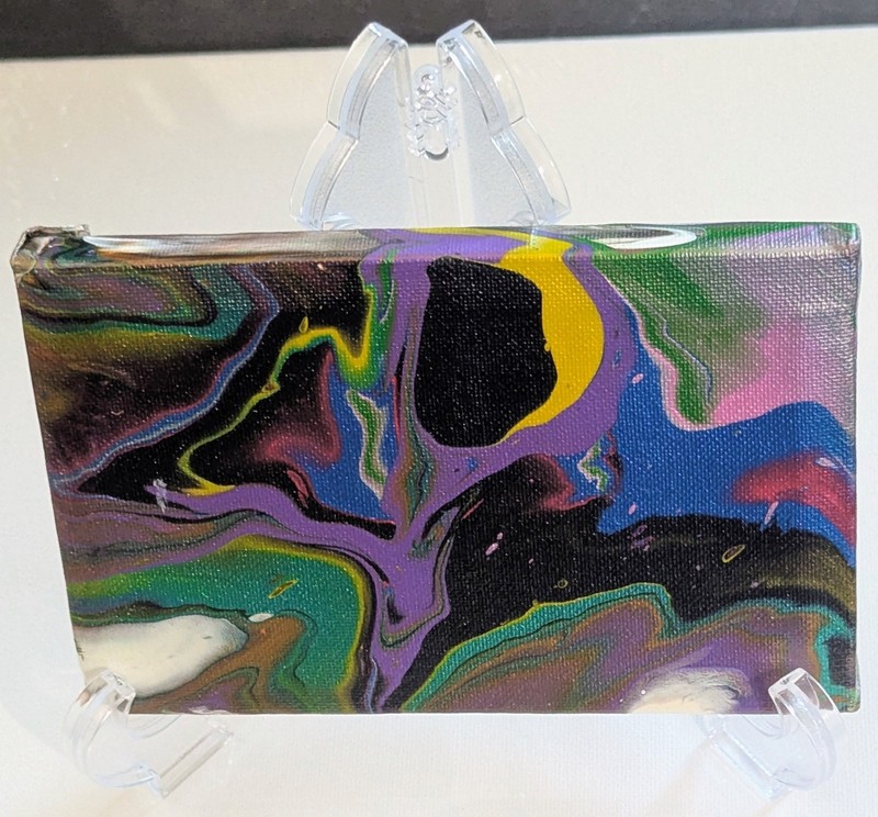 Abstract Fluid Pour Painting 4 X 6 Stretched Canvas acrylic Decor Art Colorful