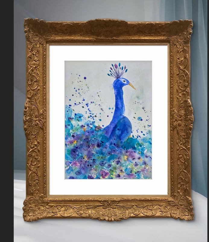 Original Signed Watercolor. Peacock art. 12 x 9″ Colorful peacock. Modern art.