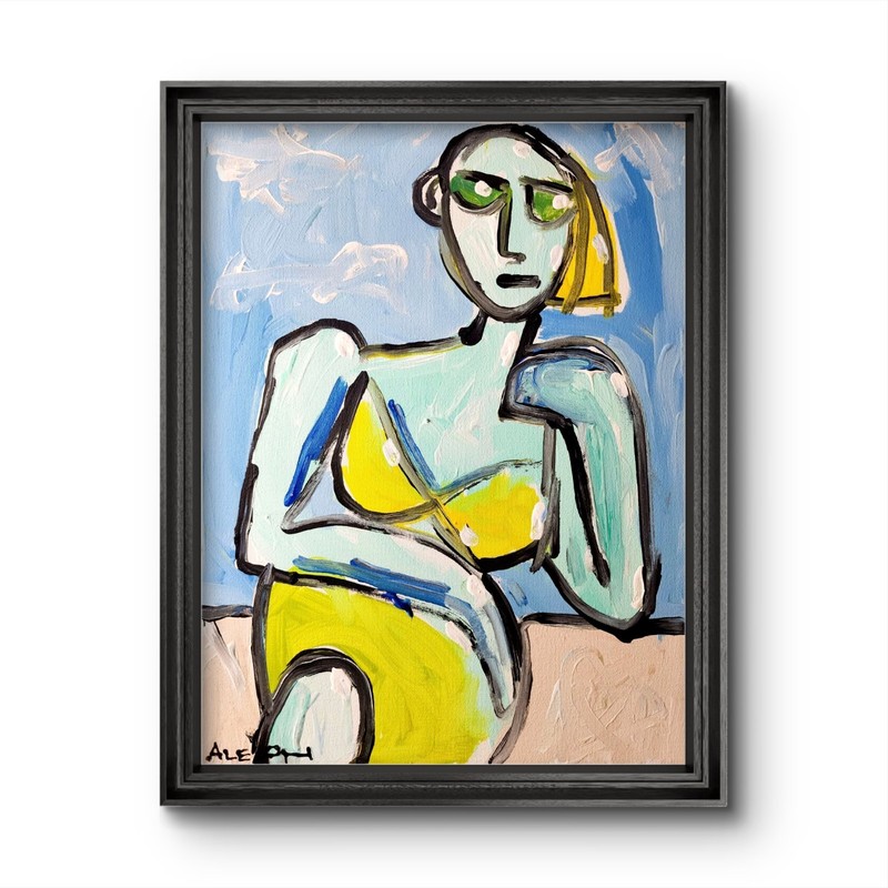 Aleph Original Art Woman Beach Day 14×11 Abstract Expressionist Painting Canvas